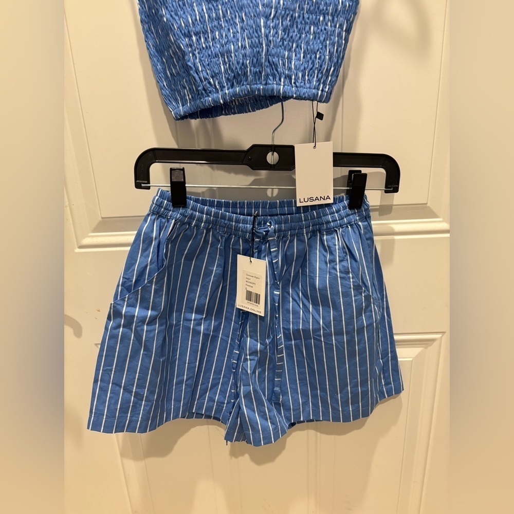 Lusana Blue and White Striped Boxer shorts and top - Picture 3 of 6